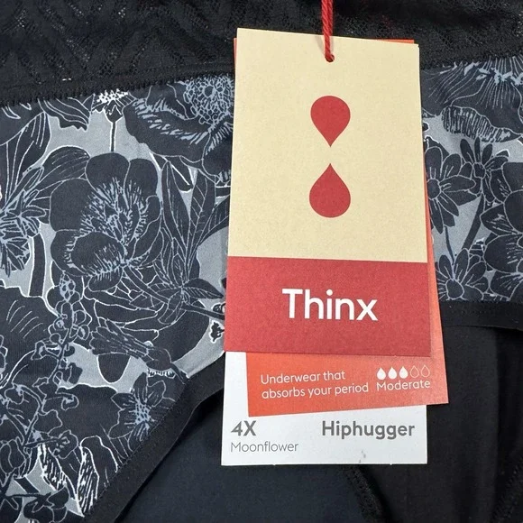 Thinx Hiphugger Leakproof Period Panties Size 4X Black Floral NWT - Picture 3 of 5